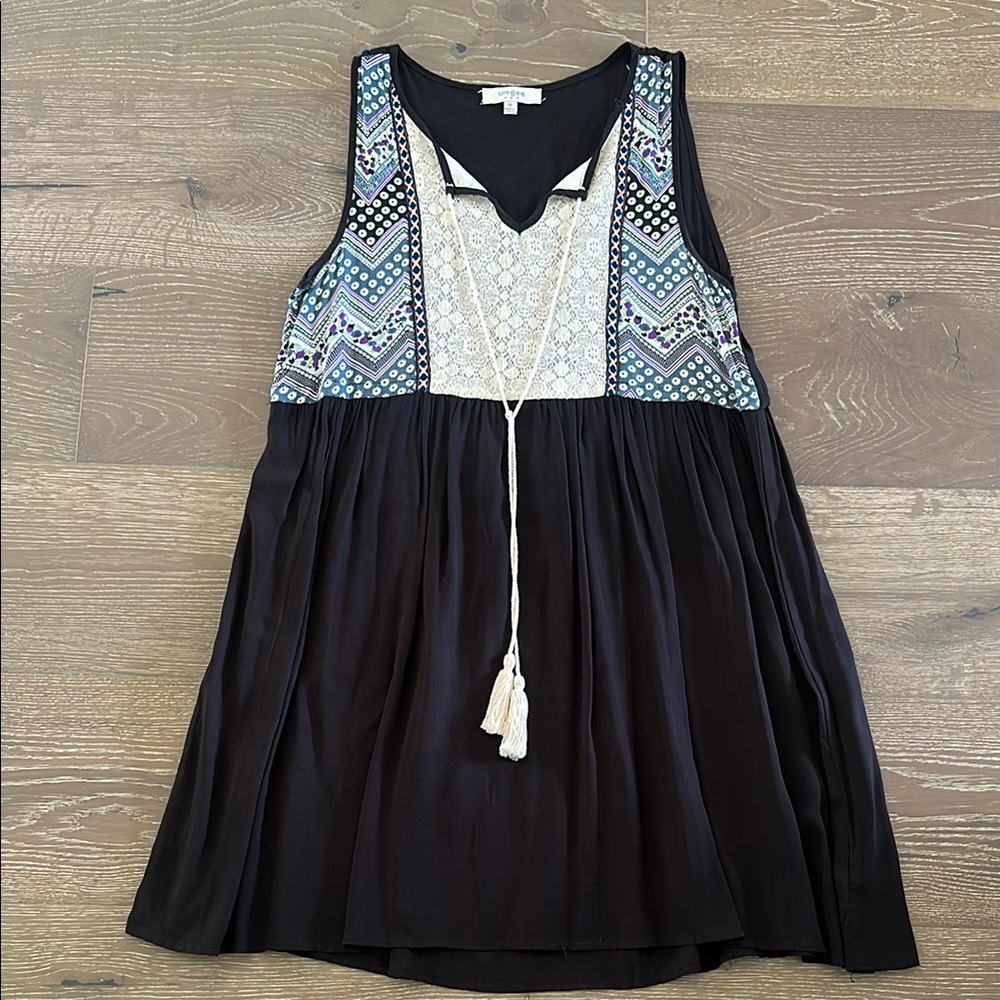 Umgee Black Sleeveless Dress with Patterned Bodice